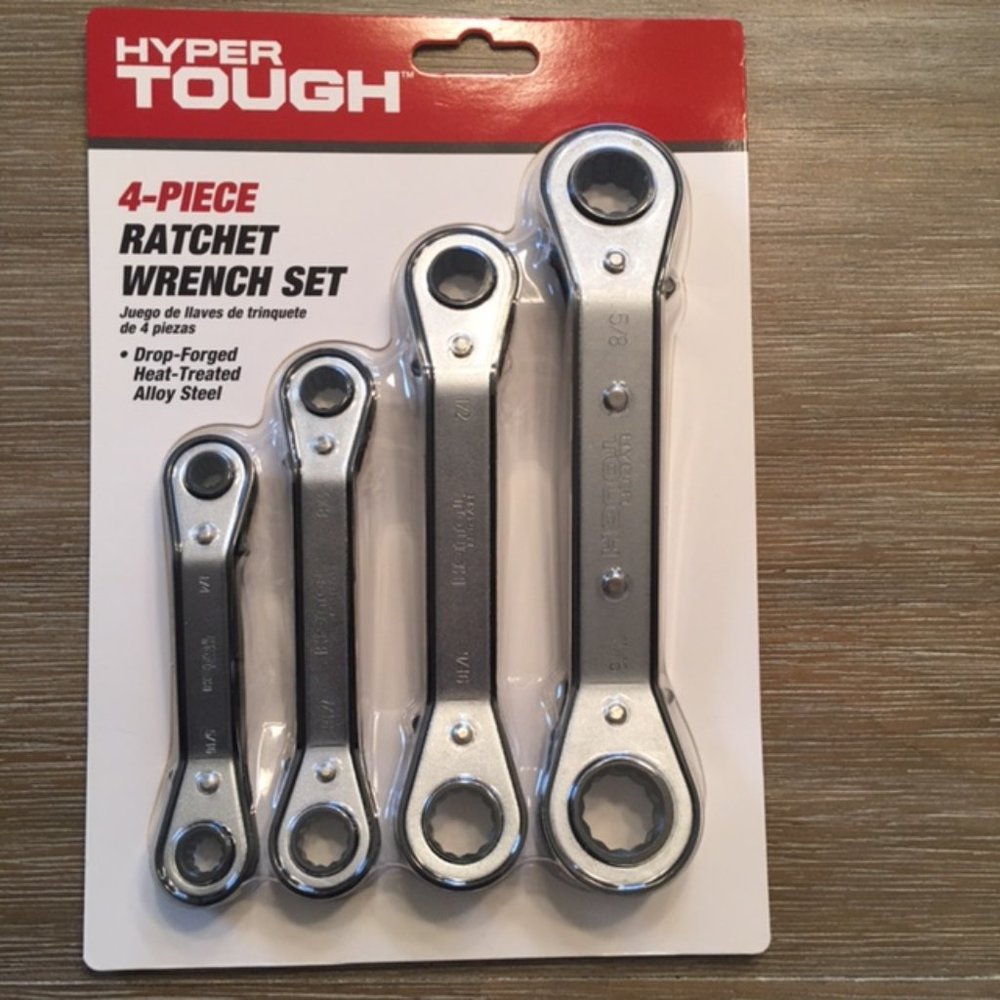 NEW Hyper Tough 4 piece Ratchet Wrench Set SAE 12-Point box, 25 ° Offset Head.